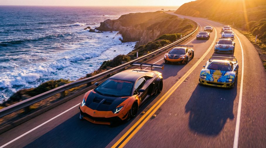 搜同网超跑车队海岸公路视频